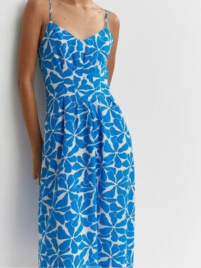 Mango Blue White Floral Maxi Dress Adjustable Straps